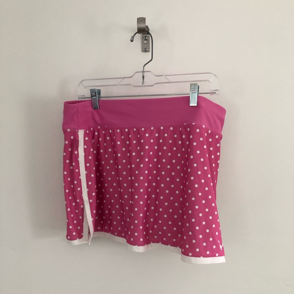 Pink polka dot golf skort